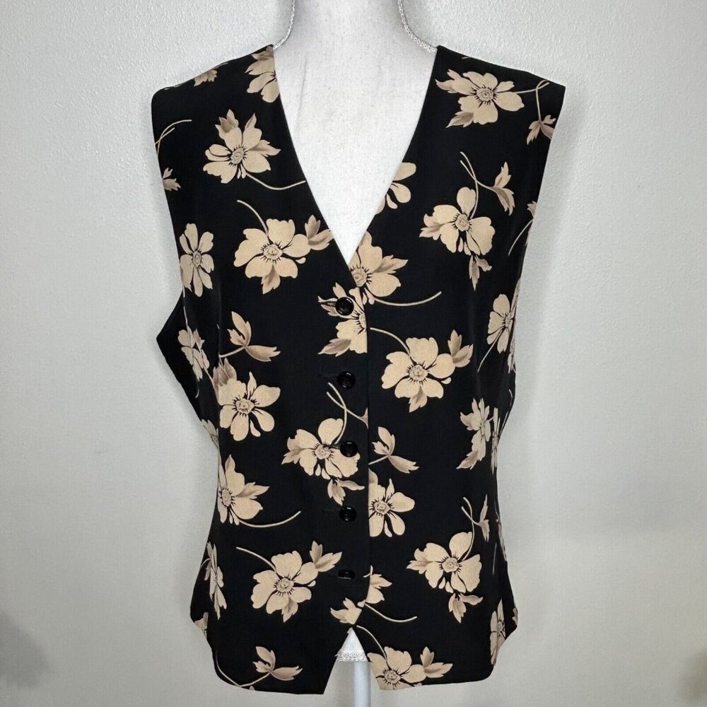 Liz Claiborne Black and Cream Floral Vest
